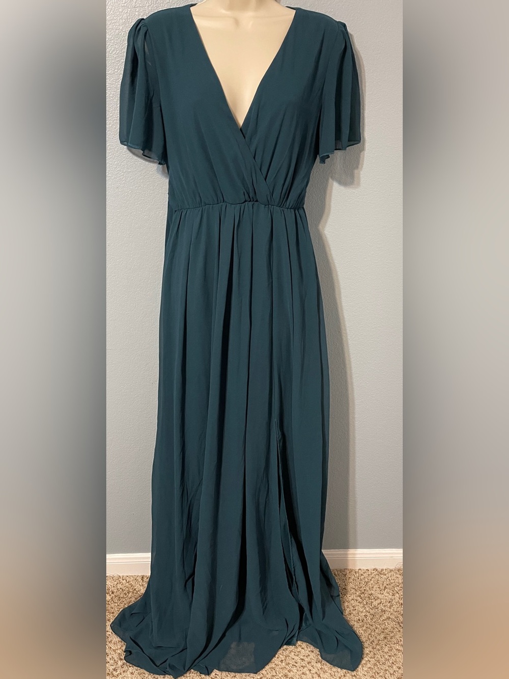 Baltic Born Teal Maxi Dress Flutter Sleeve Tie Waist Formal Boho Party Medium - Picture 2 of 9